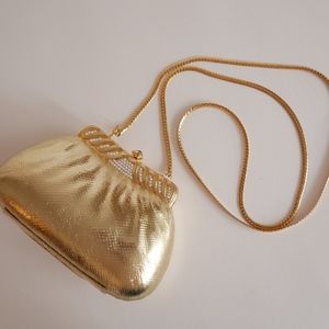 Vintage Gold Lizard Evening Bag with Crystal Clasp
